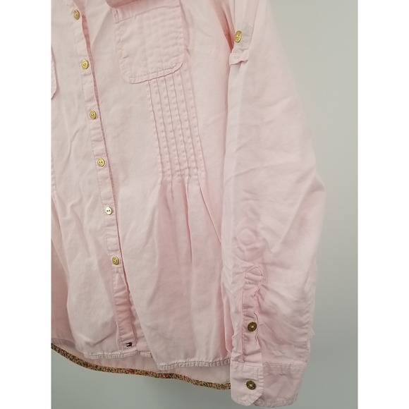 Tommy‎ Hilfiger Womens Pink Roll-Tab Long Sleeve Button Up Pleated Top - Picture 4 of 7